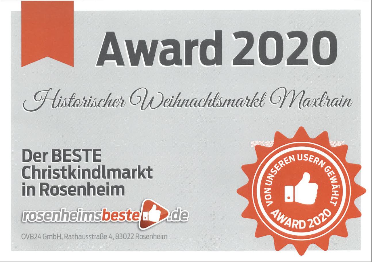 Auszeichnung bester Christkindlmarkt Rosenheim 2020